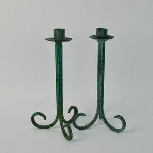 Oxidized Metal Taper Candlestick Holders Pair of 2 India